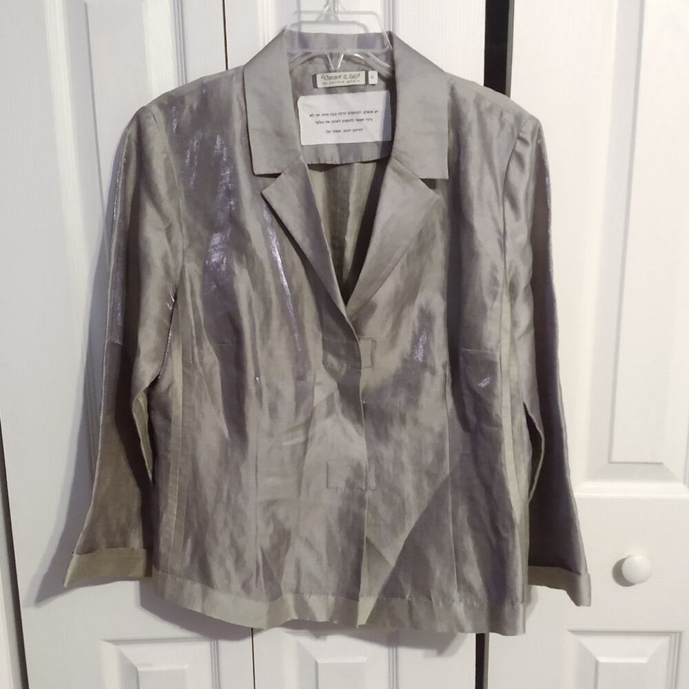 Comme Il Faut by Carole Godin Silver Blazer with Snap Closure Size 4